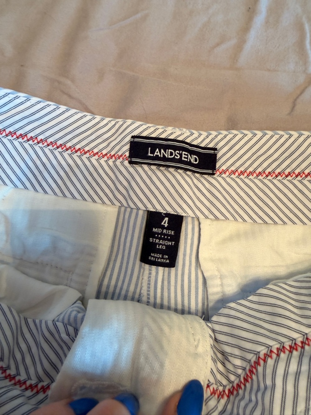 White and Blue Pinstriped Casual Cropped Pants - Picture 3 of 3